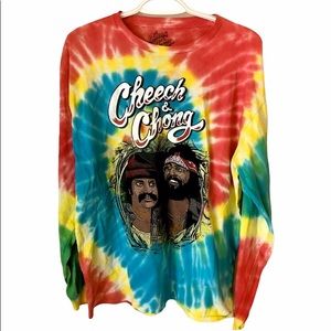 Cheech and Chong MAD Engine Red Blue Tie Dye Cotton Longsleeve‎ Shirt Medium